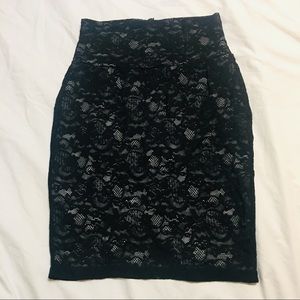 Bisou Bisou Black Stretch Lace Lined Pencil Skirt